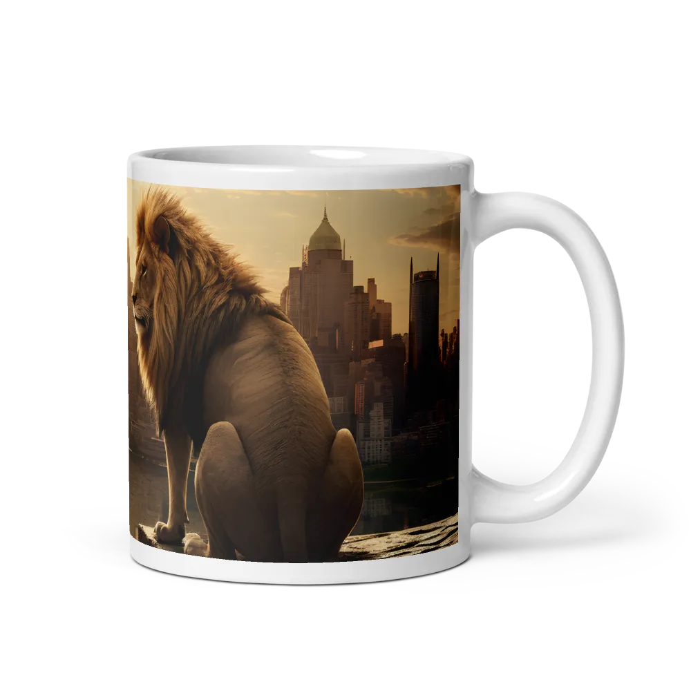 The Lion's Gaze Over the Urban Symphony | Mug with White inside | 11 oz