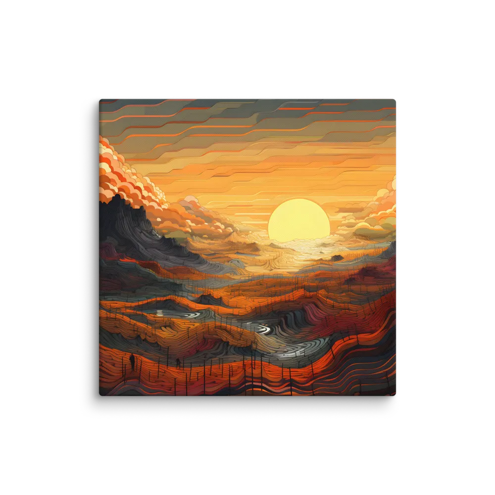 Ethereal Sunset: A Serene Landscape in Flowing Forms | Canvas | 32″×32″