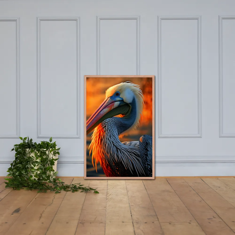 Elegance of the Pelican at Sunset | Poster with Red oak Frame | 24″×36″