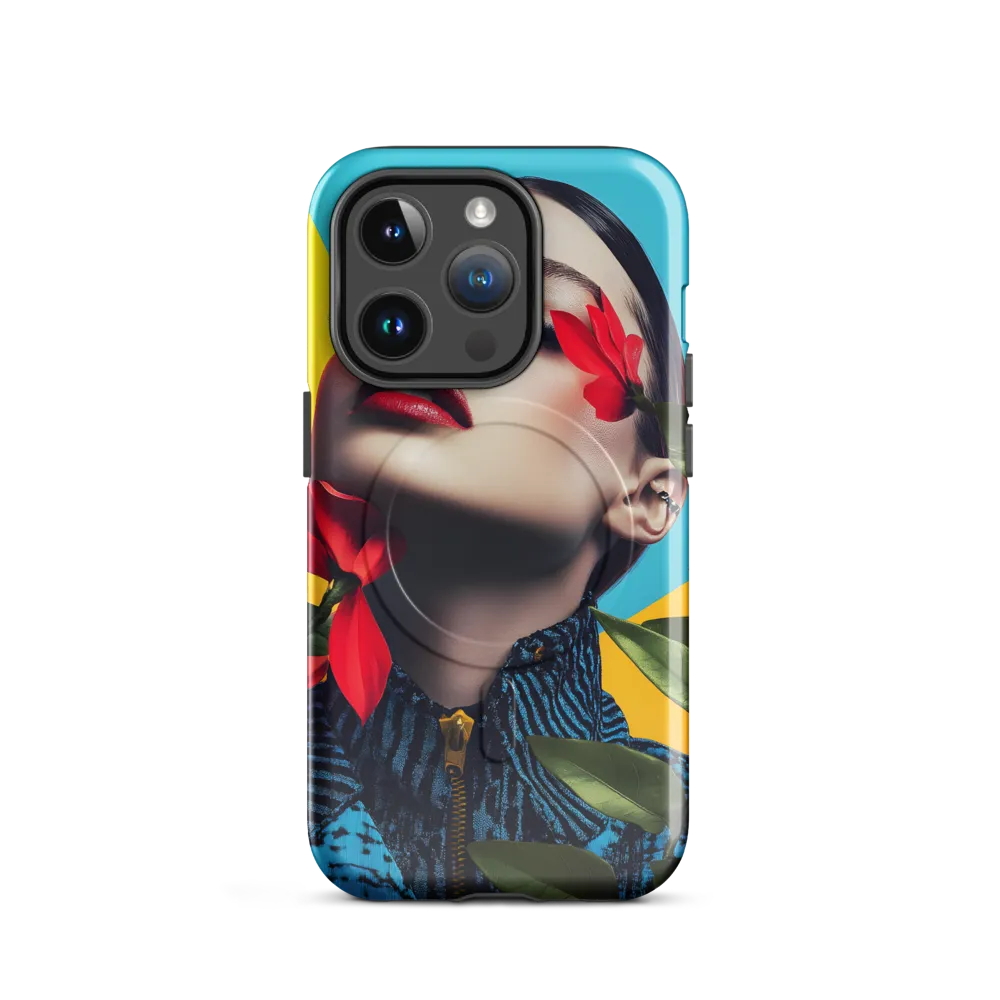 Floral Serenity: A Contemporary Portrait | Phone Case |  14 Pro | MagSafe® Tough Case | Glossy