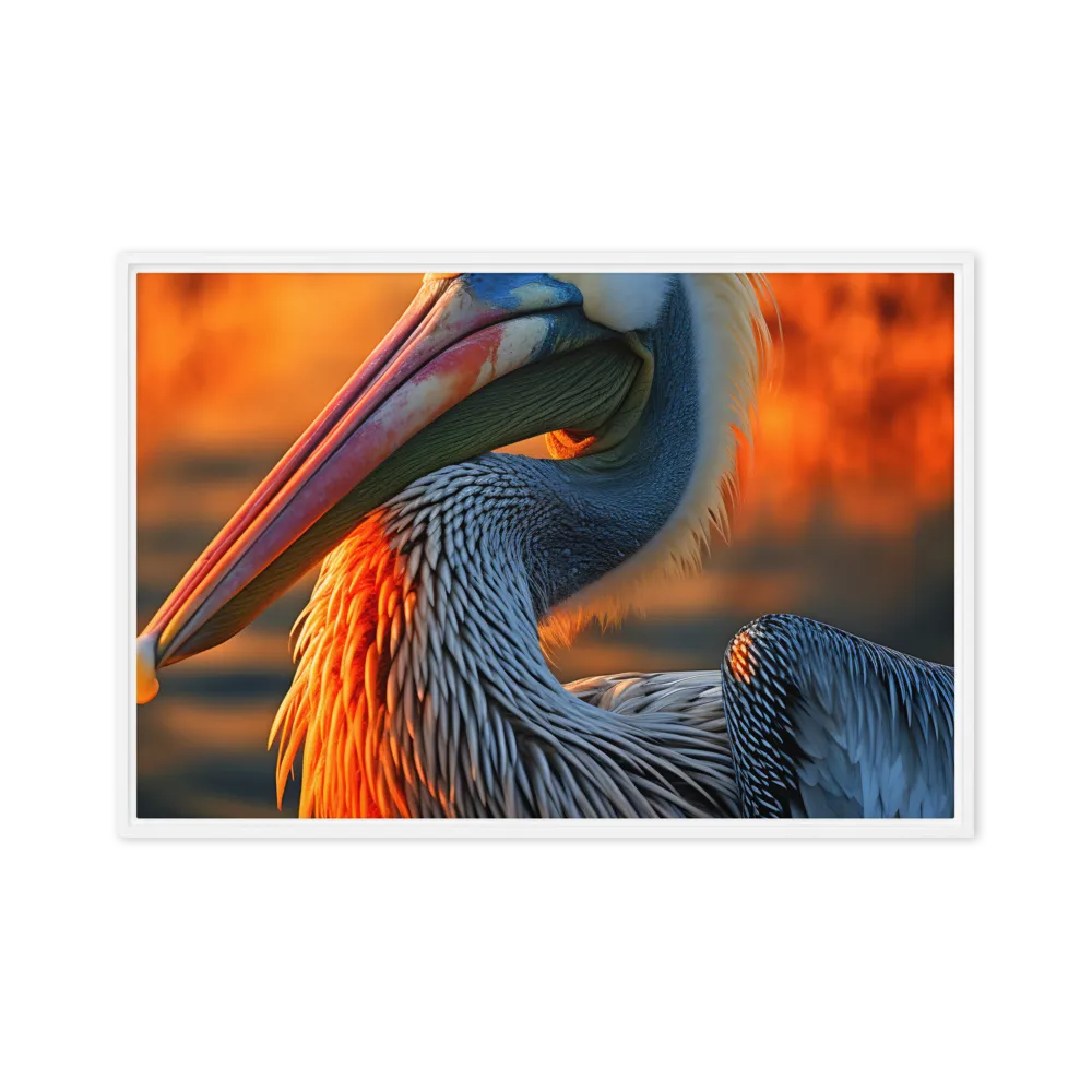 Elegance of the Pelican at Sunset | Canvas with White Frame | 20″×30″