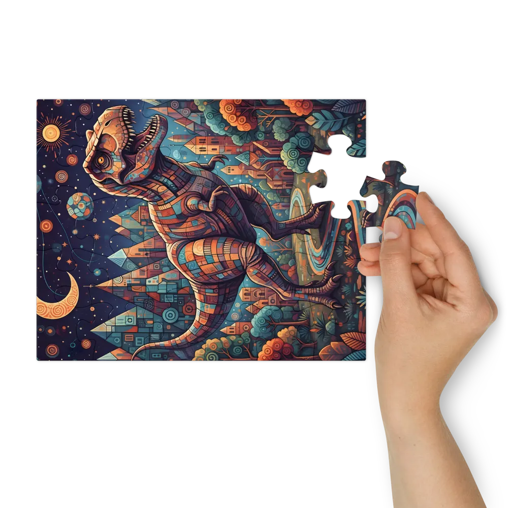 Mosaic T. rex 
 Jigsaw Puzzle in Tin Box