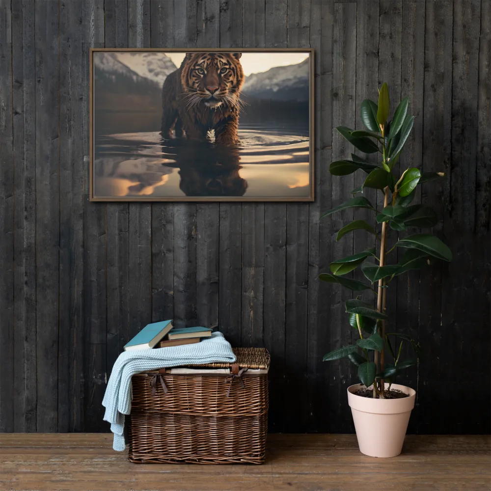 Majestic Reflection: The Tiger's Domain | Canvas with Brown Frame | 24″×36″