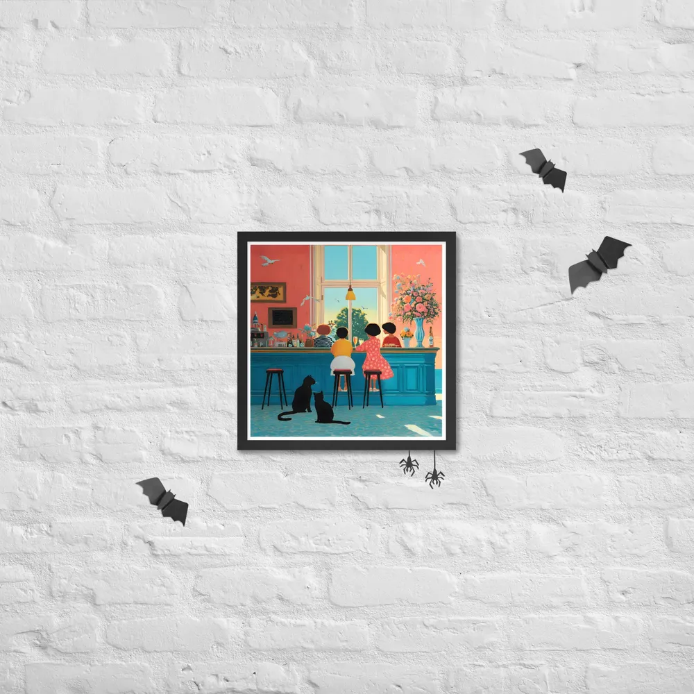 Sunlit Café Counter 
 Poster with Black Frame | 16″x 16″