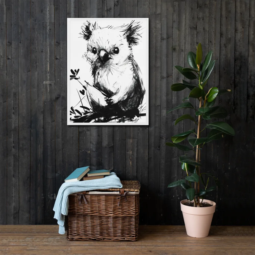 Whimsical Koala in Ink | Canvas with White Frame | 24″×32″