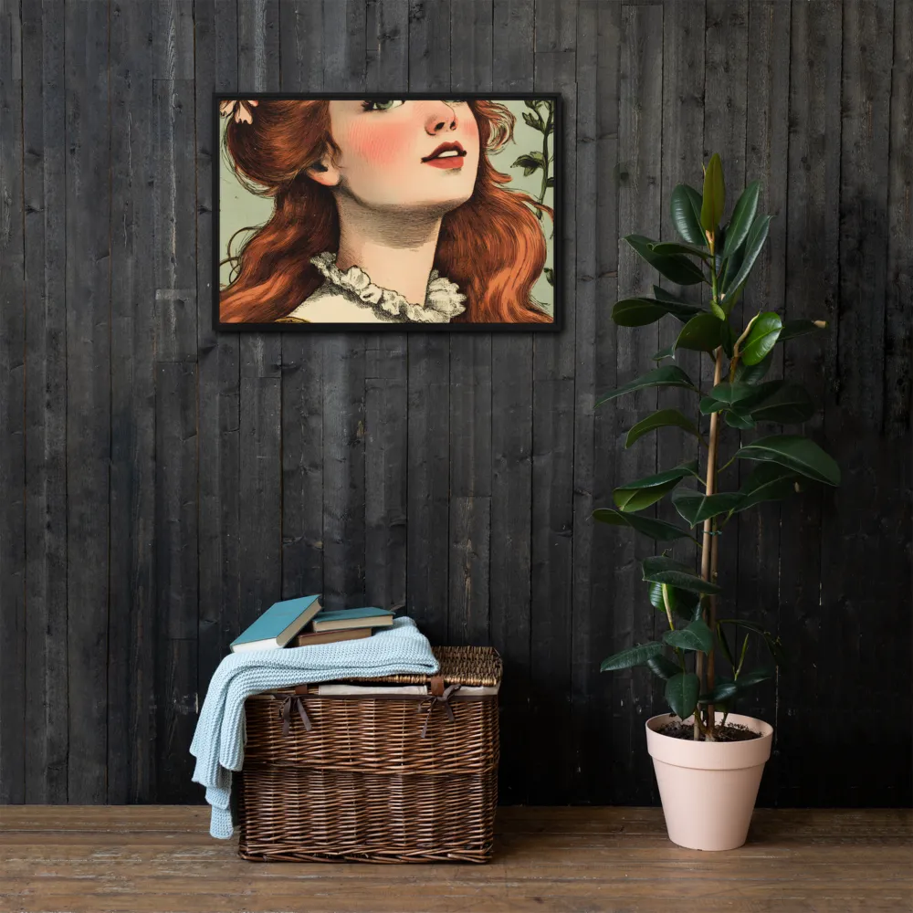 Whimsical Portrait of a Flower-Adorned Girl | Canvas with Black Frame | 20″×30″
