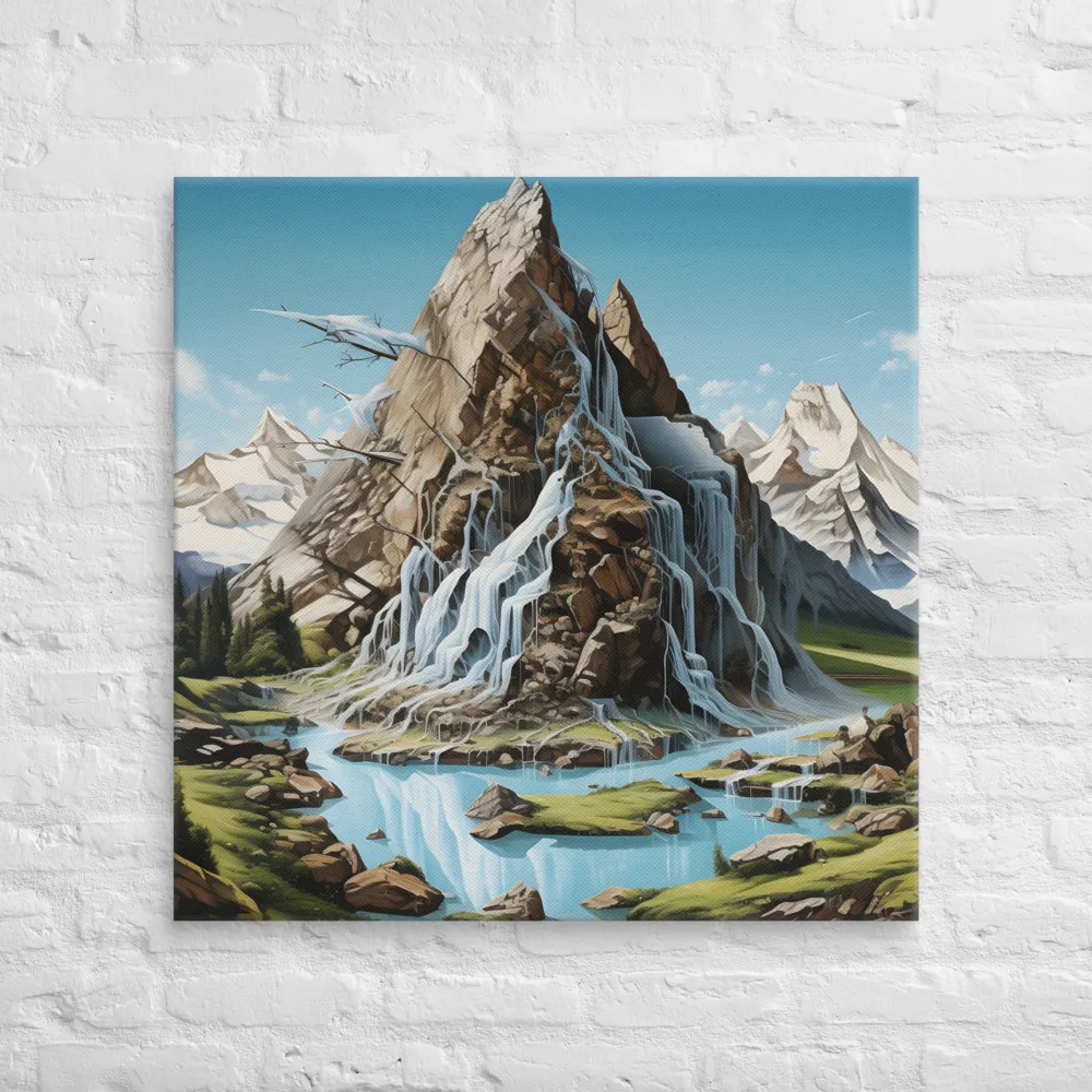 Majestic Cascade: A Mountain Masterpiece | Canvas | 32″×32″