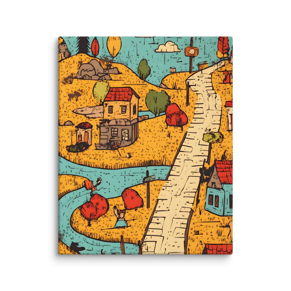 Whimsical Village Landscape | Canvas | 16″×20″