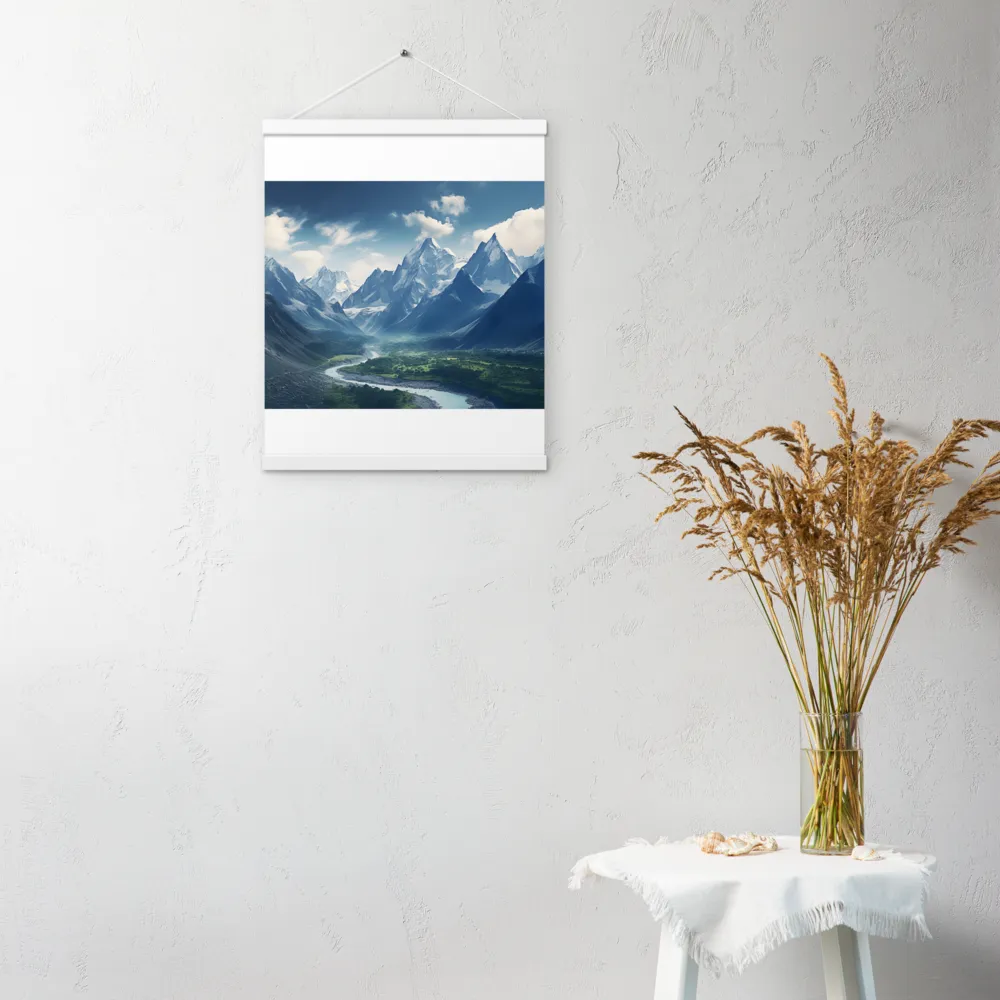 Majestic Serenity: A Landscape of Mountains and Rivers | Poster With White Wood Hanger | 16″×20″