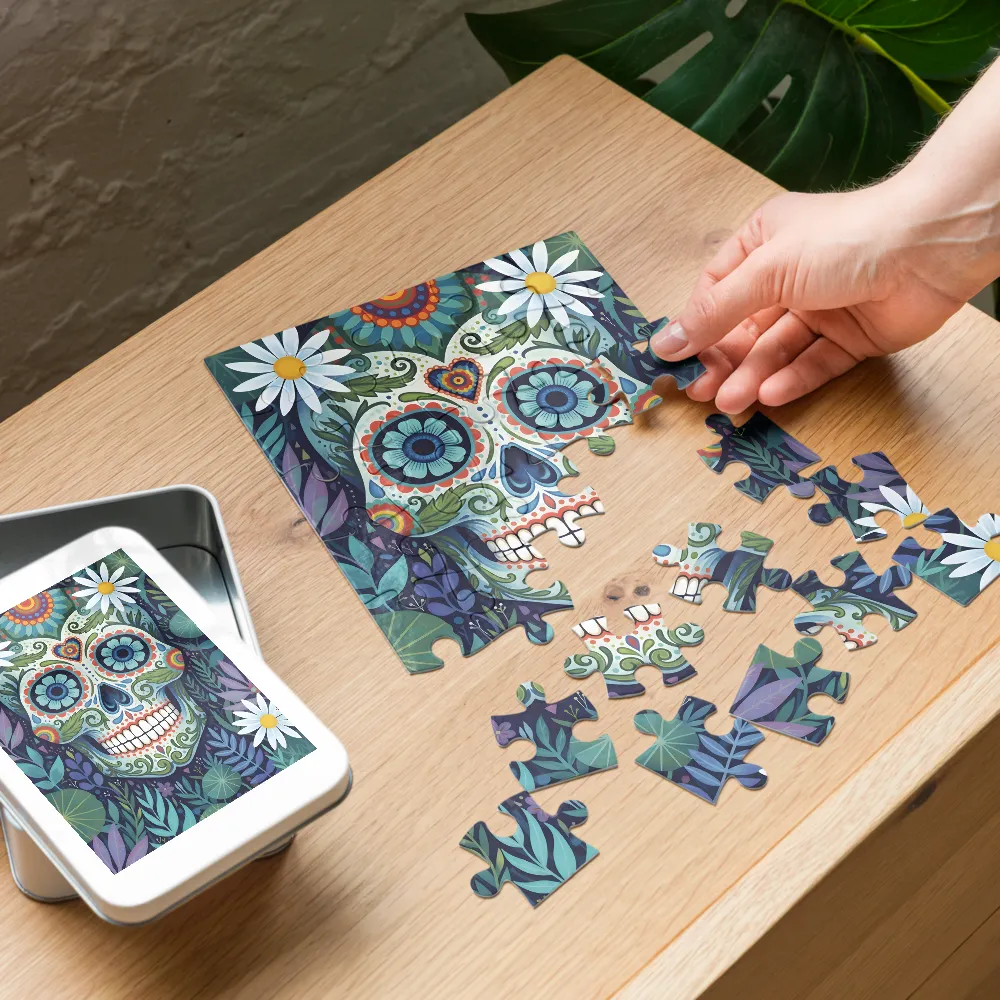 Floral Sugar Skull 
 Jigsaw Puzzle in Tin Box