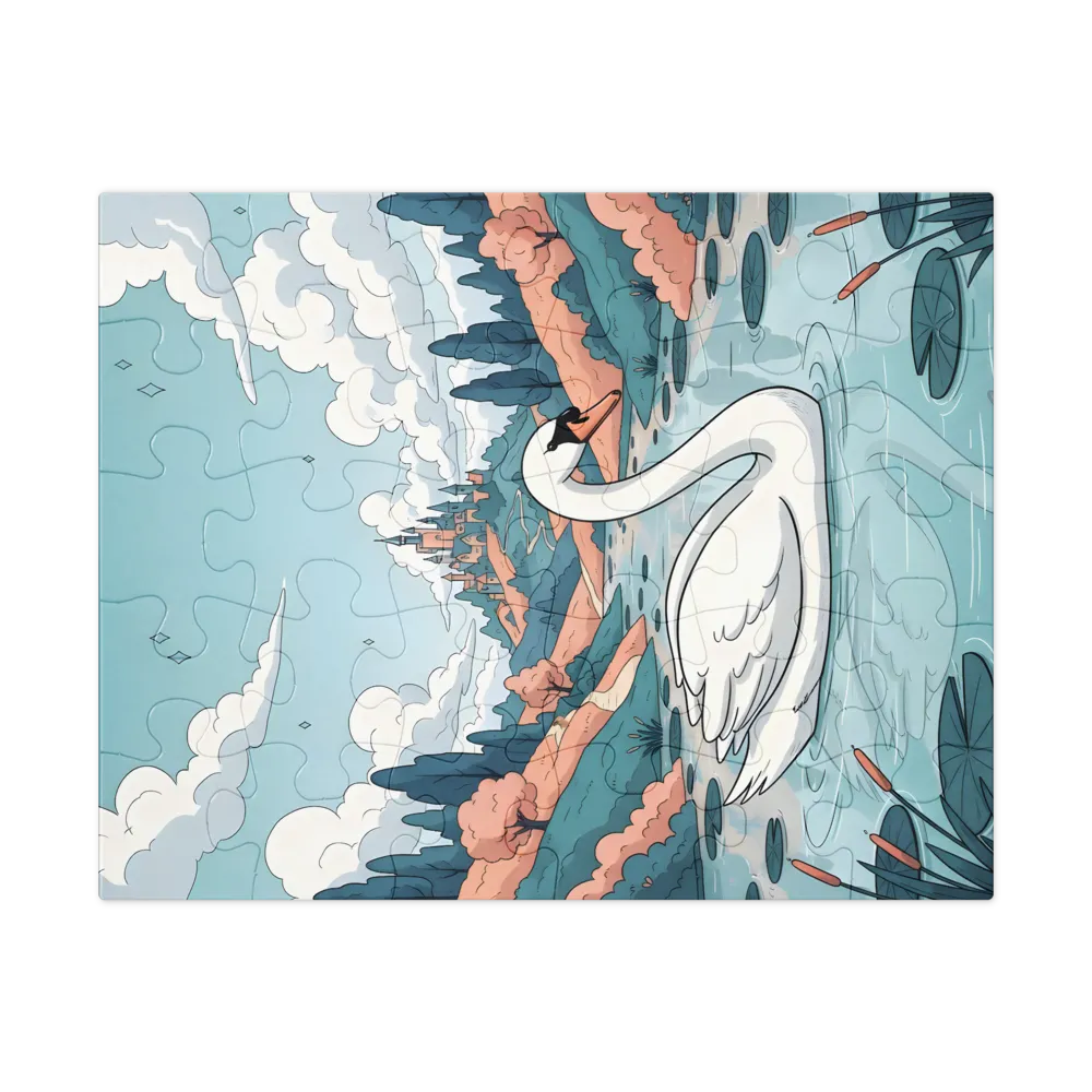 Swan at Castle Lake 
 Jigsaw Puzzle in Tin Box