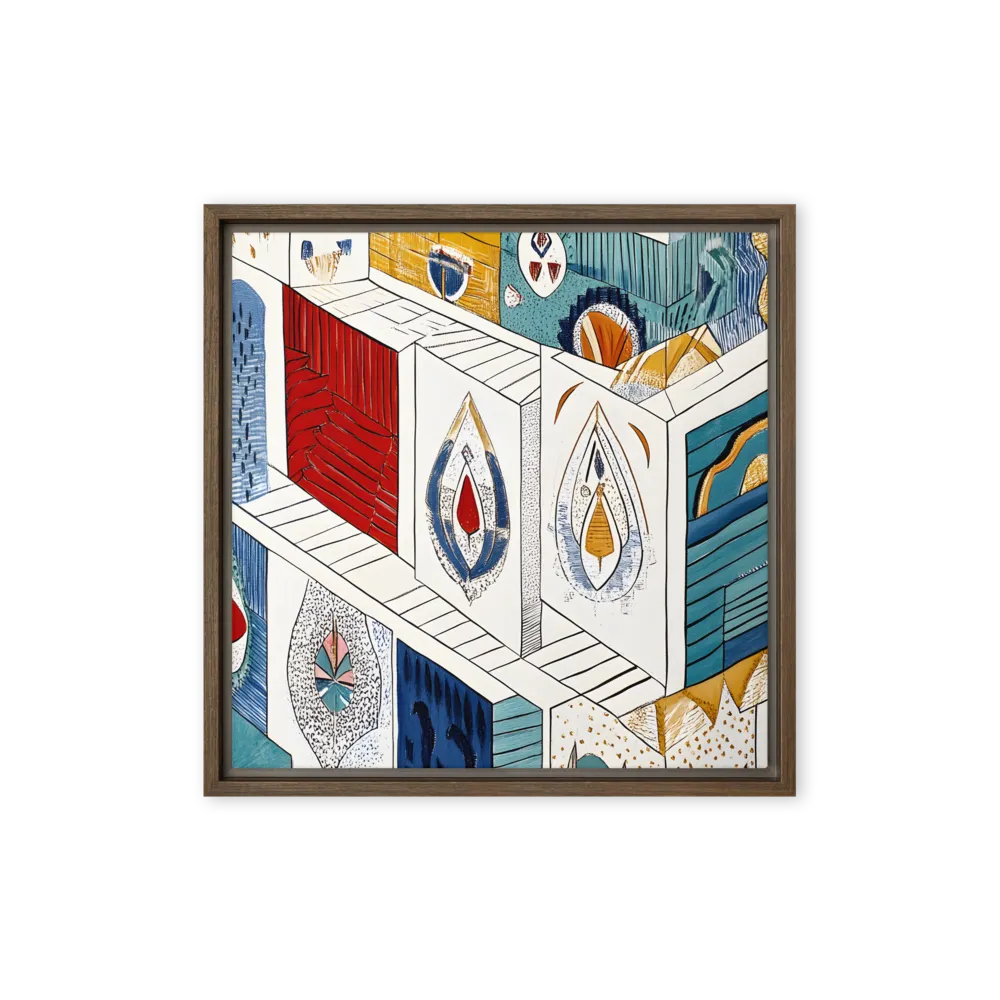 Symphony of Geometric Harmony | Canvas with Brown Frame | 16″×16″