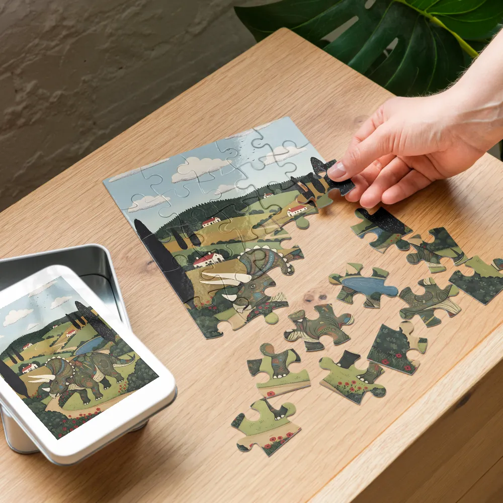 Meadow Triceratops 
 Jigsaw Puzzle in Tin Box