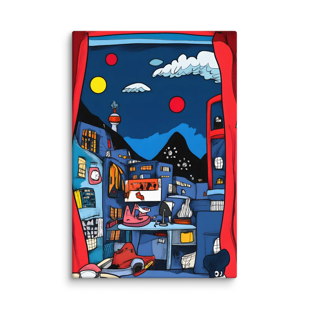 Whimsical Cityscape at Night | Canvas | 16″×24″