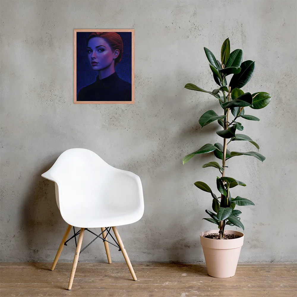 Ethereal Portrait in Blue and Red | Poster with Red oak Frame | 16″×20″