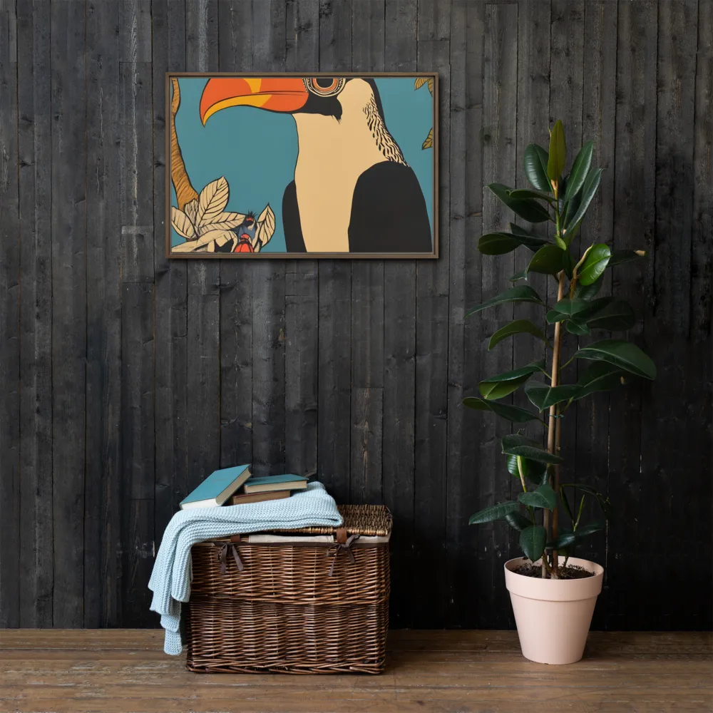 Tropical Majesty: The Toucan at Rest | Canvas with Brown Frame | 20″×30″