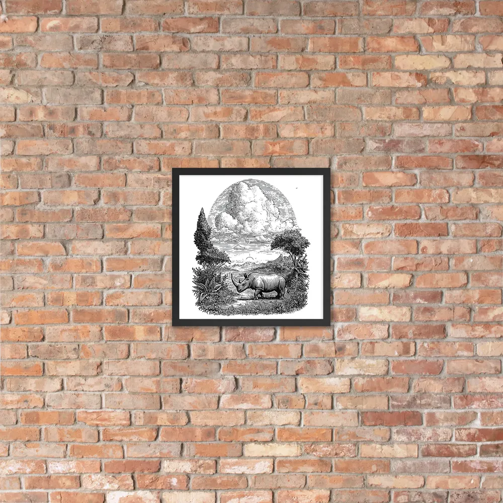 Rhinoceros Engraving 
 Poster with Black Frame | 16″x 16″
