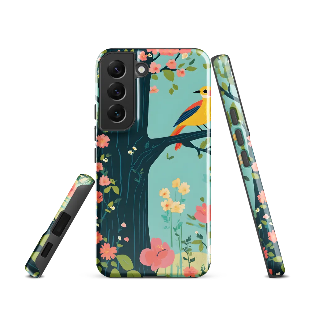 Oriole Among Teal Blossoms