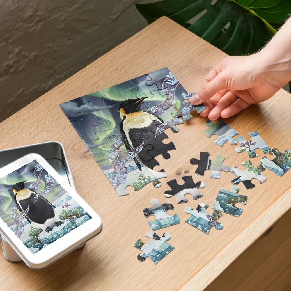 Emperor Under the Aurora 
 Jigsaw Puzzle in Tin Box