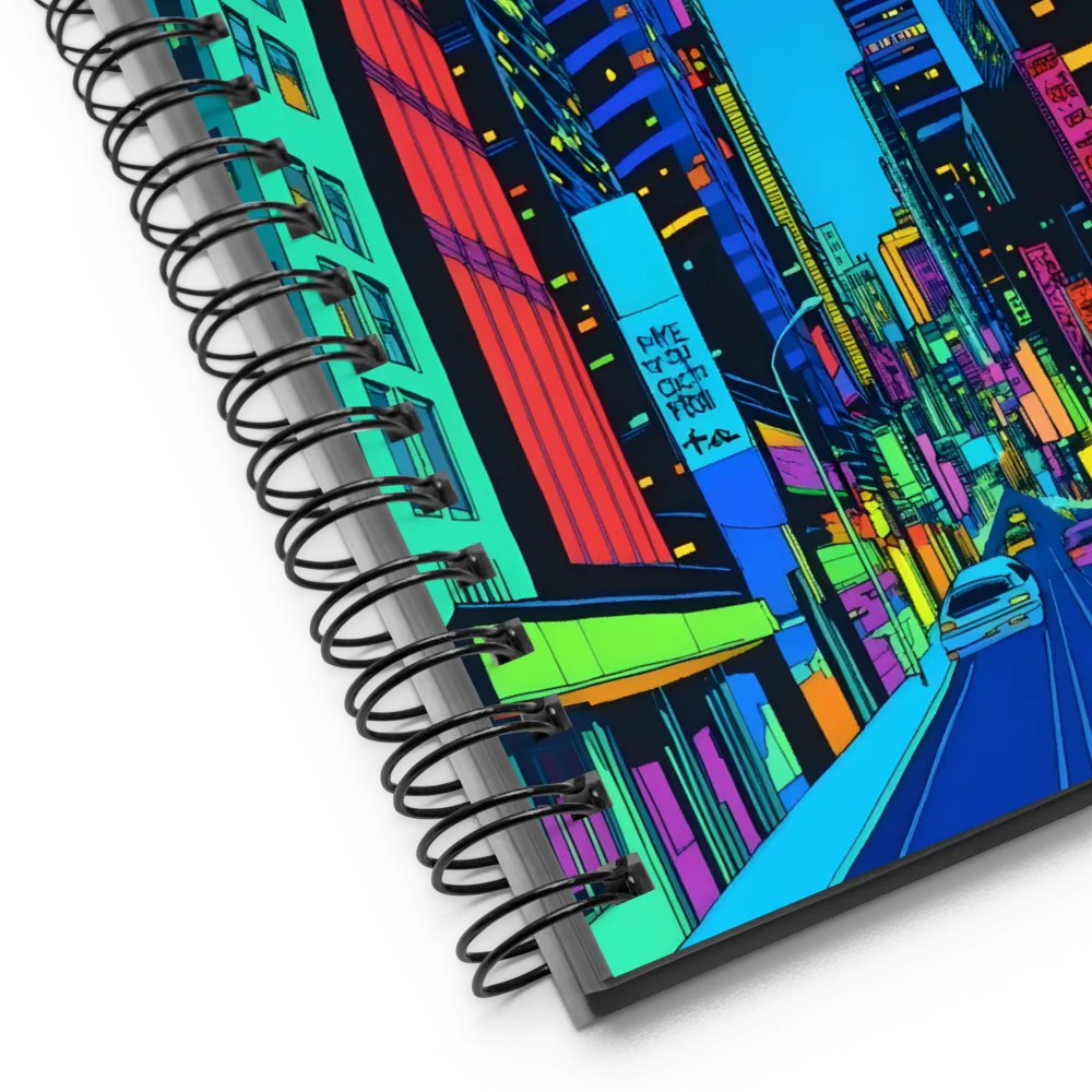 Neon Dreamscape: A Futuristic City at Dusk | Spiral Notebook