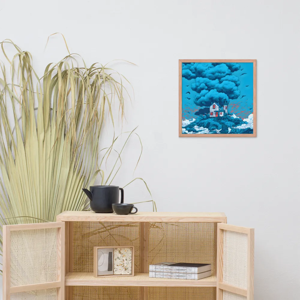 Beacon on Blue 
 Poster with Red oak Frame | 18″x 18″