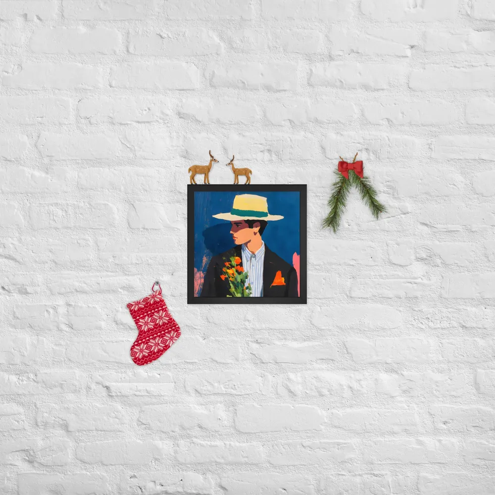 Portrait with Hat and Flowers 
 Poster with Black Frame | 12″x 12″