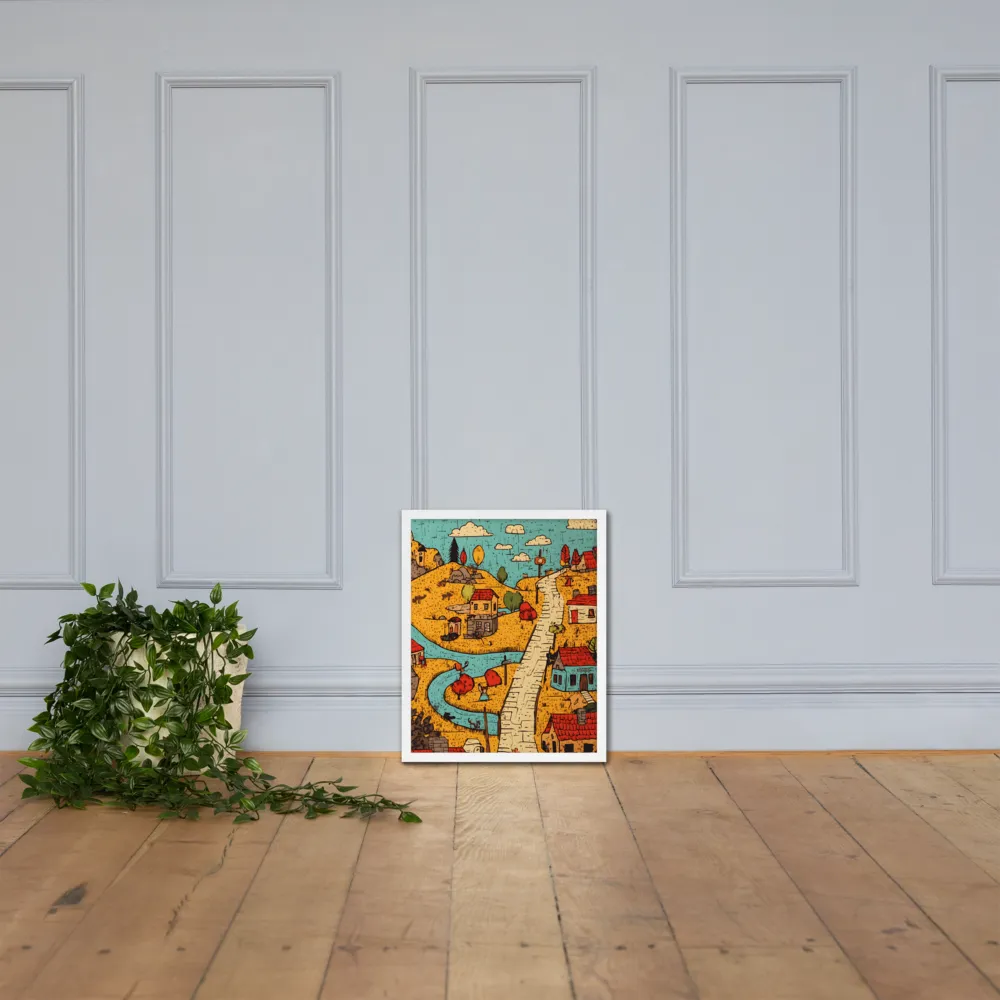 Whimsical Village Landscape | Poster with White Frame | 16″×20″