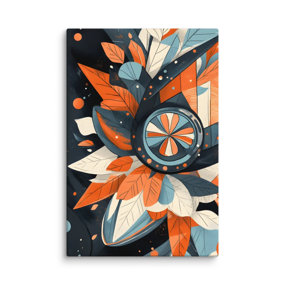 Floral Symphony in Orange and Teal | Canvas | 32″×48″