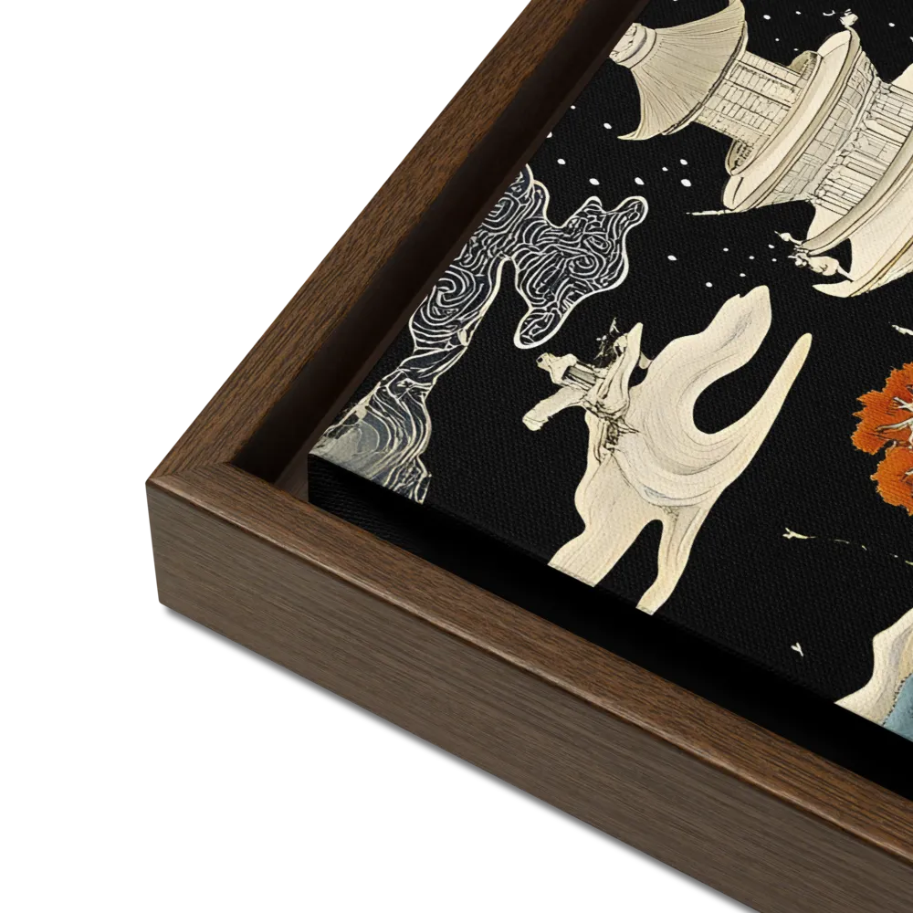 Whispers of the Pagoda | Canvas with Brown Frame | 16″×16″