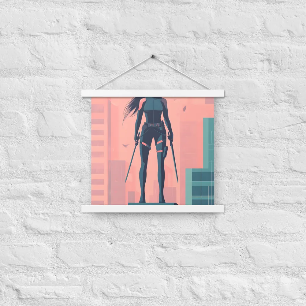 Urban Sentinel: A Warrior's Stand | Poster With White Wood Hanger | 14″×14″