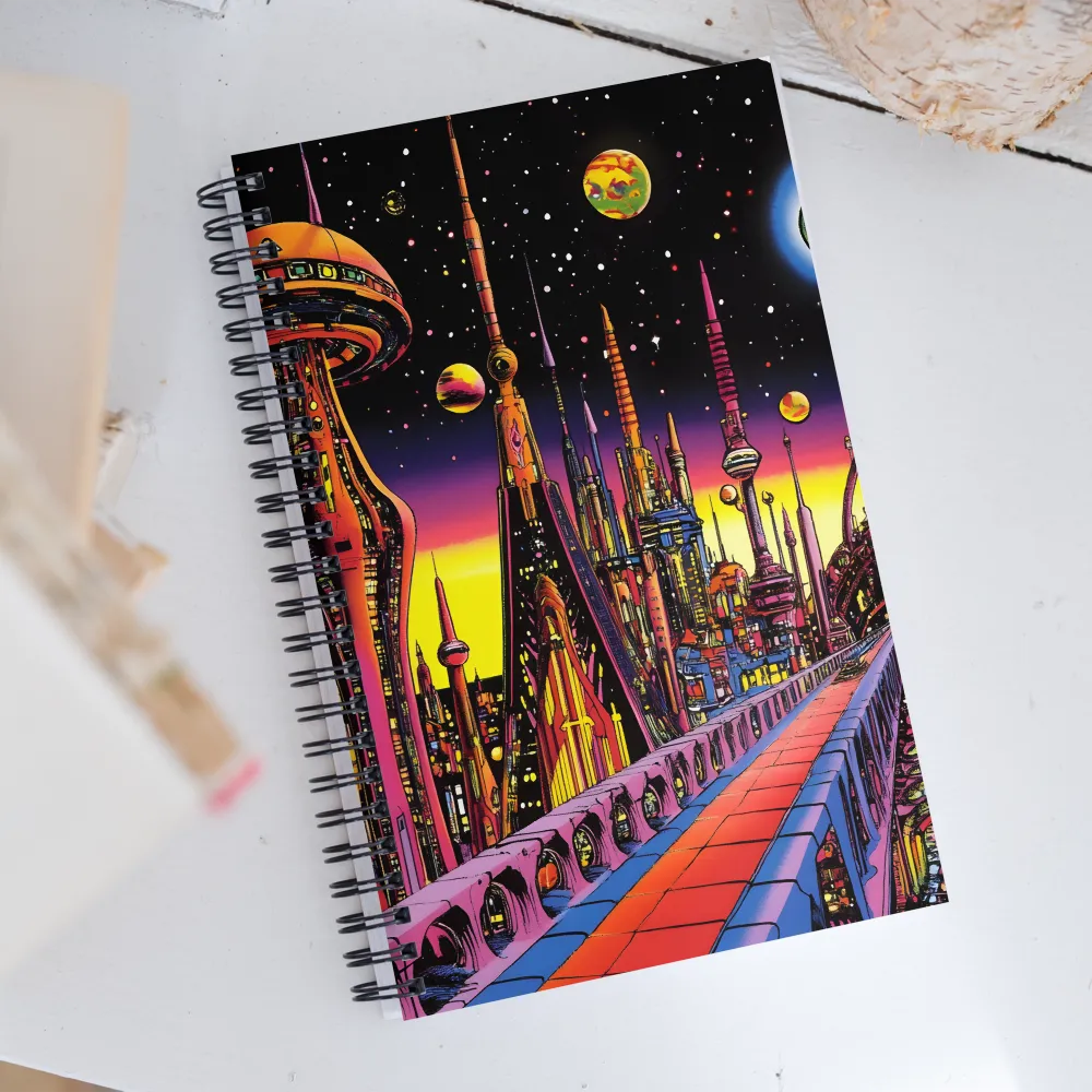 Futuristic Cosmos: A Journey Through Neon Cities | Spiral Notebook