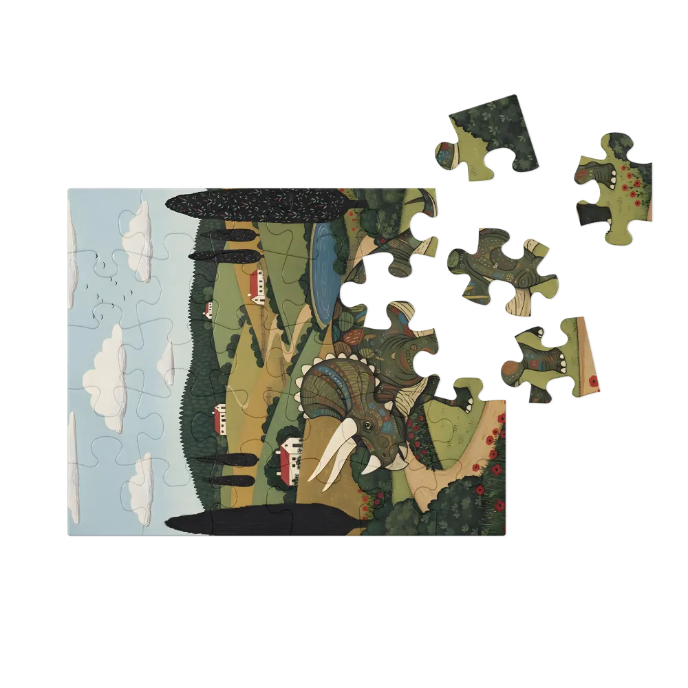 Meadow Triceratops 
 Jigsaw Puzzle in Tin Box