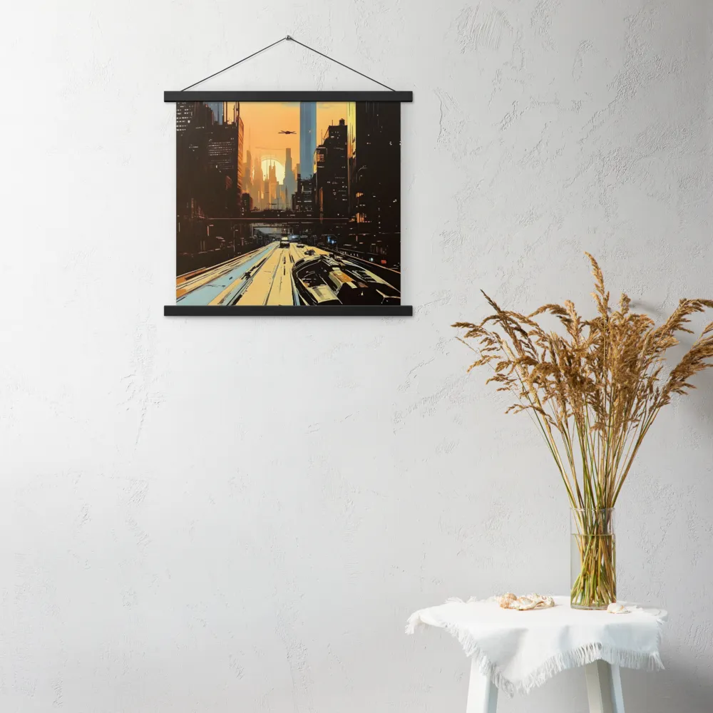 Metro Nexus: A Futuristic Cityscape | Poster With Black Wood Hanger | 18″×18″