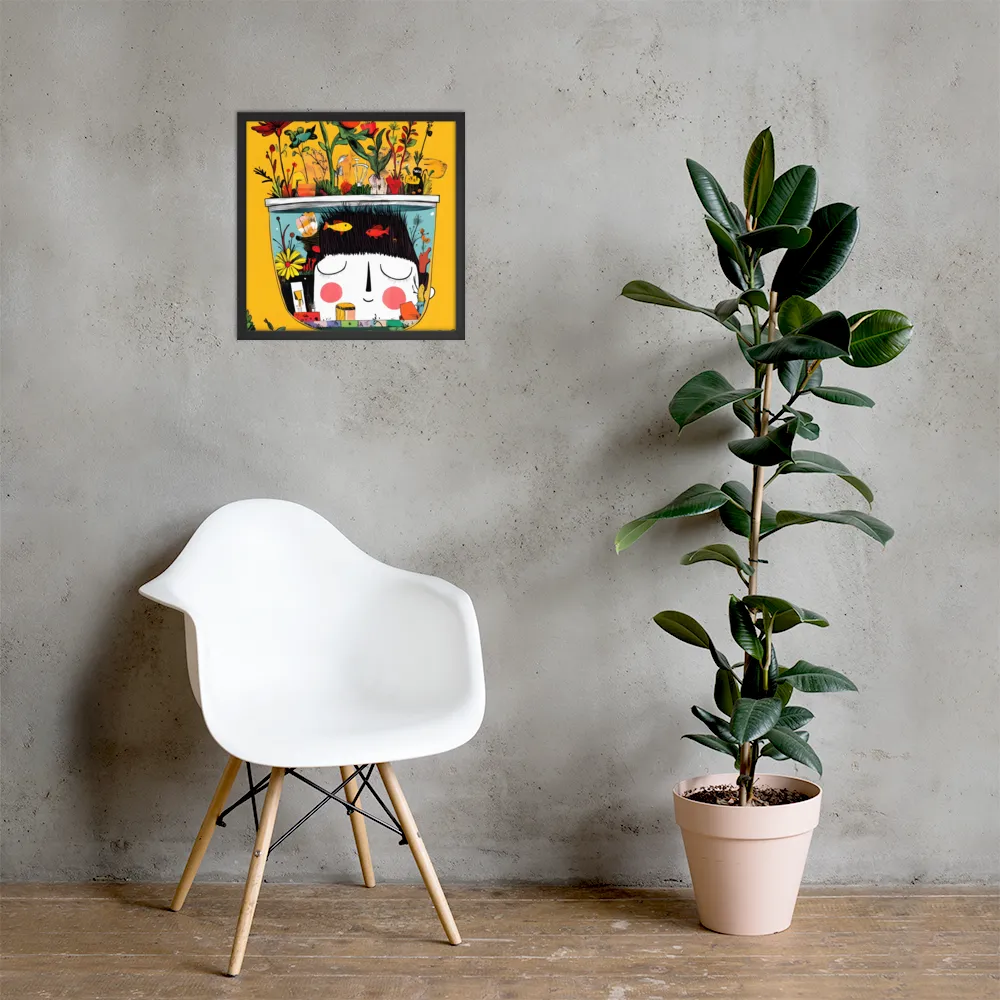 Whimsical Garden Head | Poster with Black Frame | 18″×18″