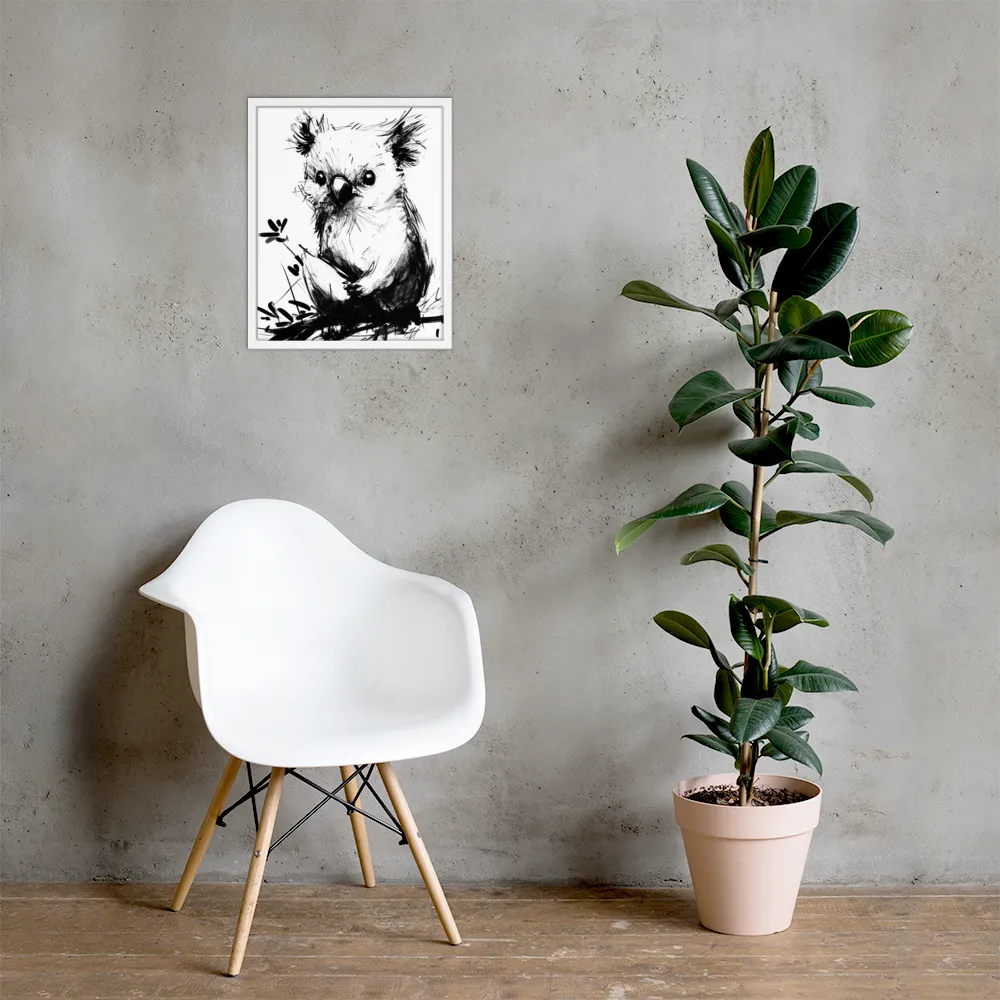 Whimsical Koala in Ink | Poster with White Frame | 16″×20″