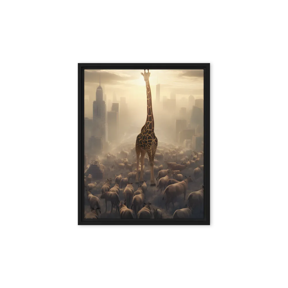 Urban Serengeti: A Giraffe's Perspective | Canvas with Black Frame | 8″×10″