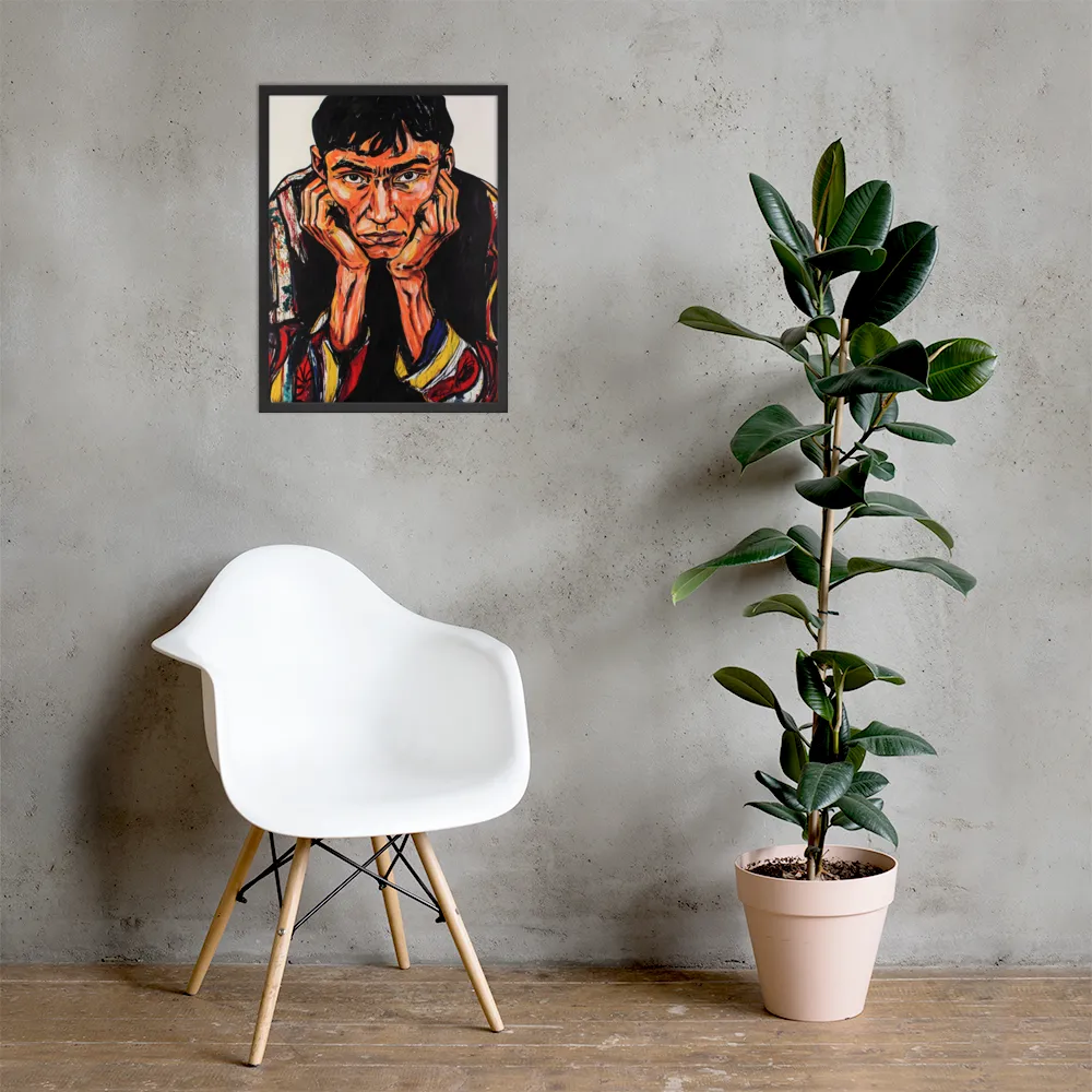 Contemplative Intensity: An Expressionist Portrait | Poster with Black Frame | 18″×24″