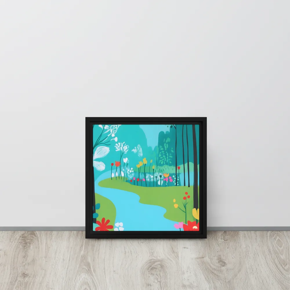 Whispers of Spring: A Colorful Retreat | Canvas with Black Frame | 12″×12″