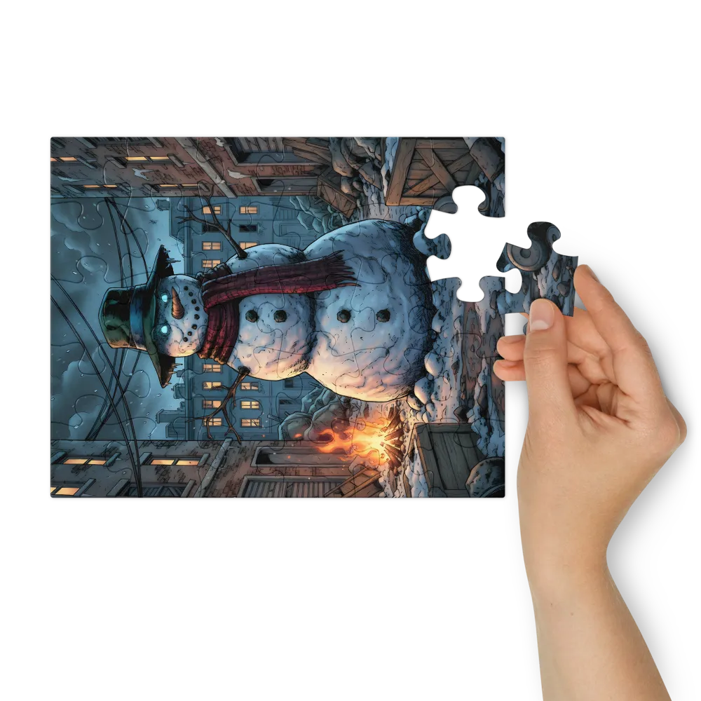 Midnight Snowman 
 Jigsaw Puzzle in Tin Box