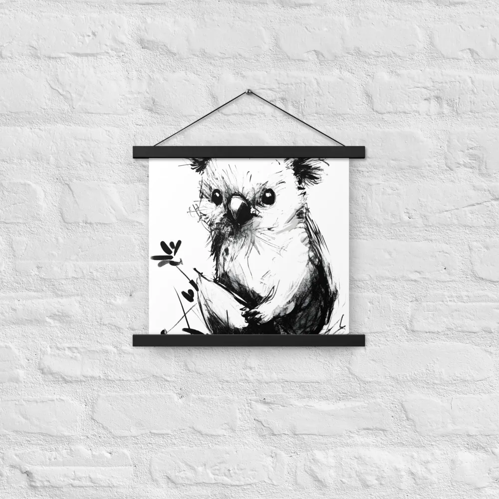 Whimsical Koala in Ink | Poster With Black Wood Hanger | 14″×14″