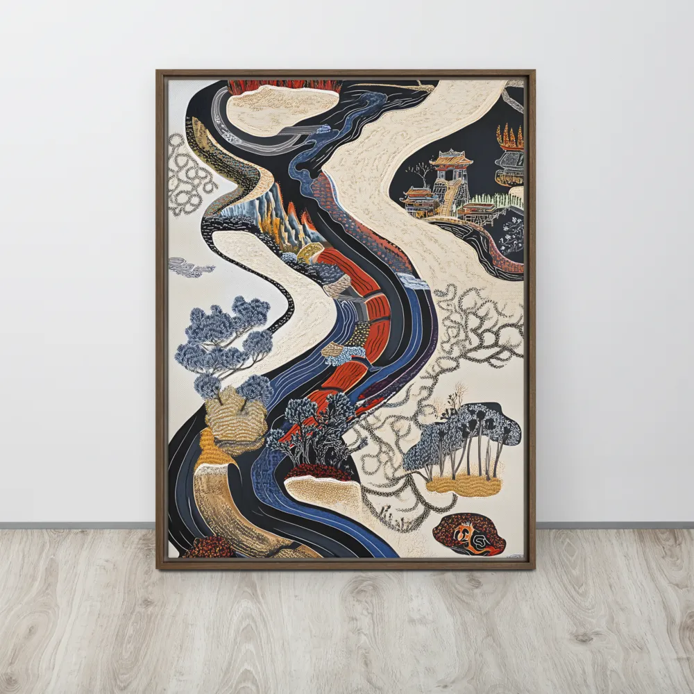 Flow of Tranquility | Canvas with Brown Frame | 24″×32″