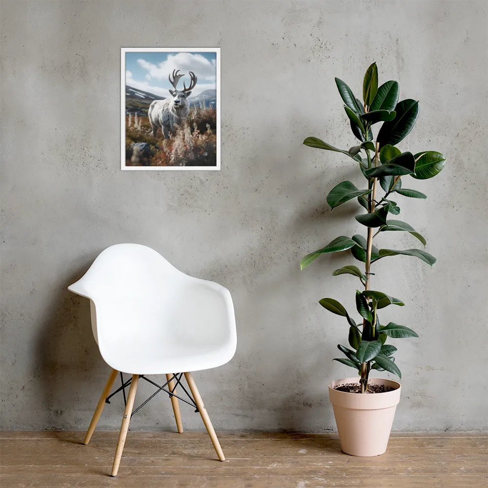 Majestic Harmony: The Reindeer in Nature | Poster with White Frame | 16″×20″