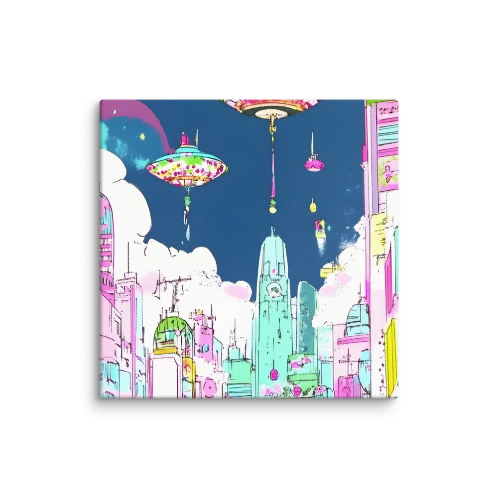 Futuristic Cityscape with Floating Structures | Canvas | 12″×12″