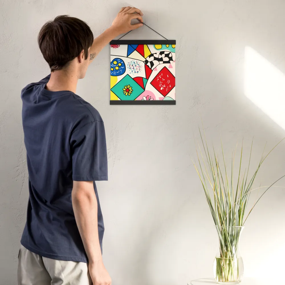 Joyful Geometry: A Playful Dance of Shapes and Colors | Poster With Black Wood Hanger | 12″×12″
