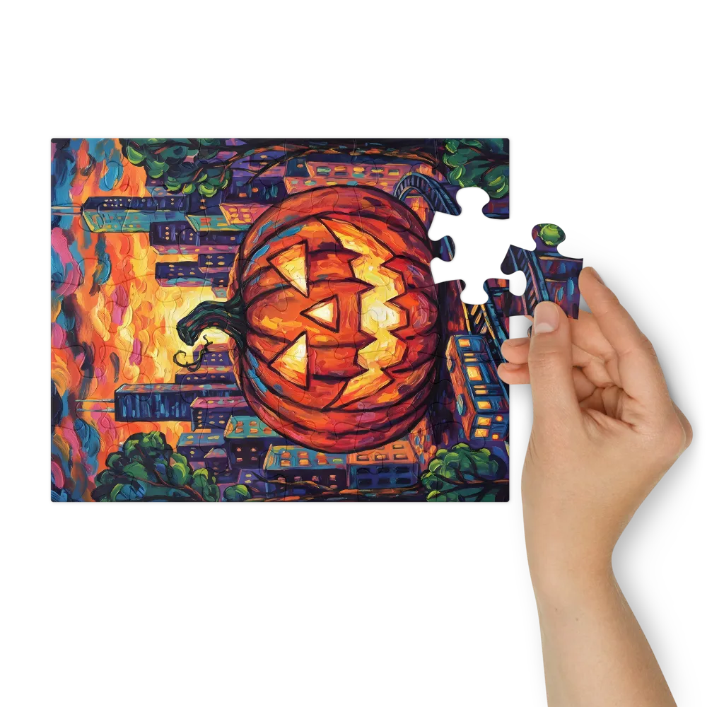 Jack-o'-Lantern Skyline 
 Jigsaw Puzzle in Tin Box