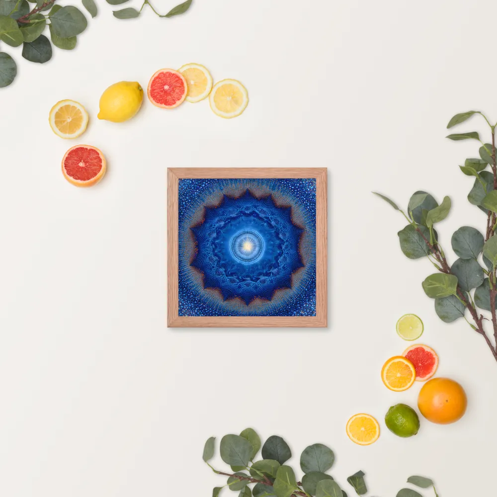 Luminous Blue Mandala 
 Poster with Red oak Frame | 10″x 10″