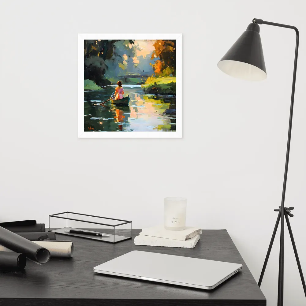 Rowing at Dusk 
 Poster with White Frame | 14″x 14″