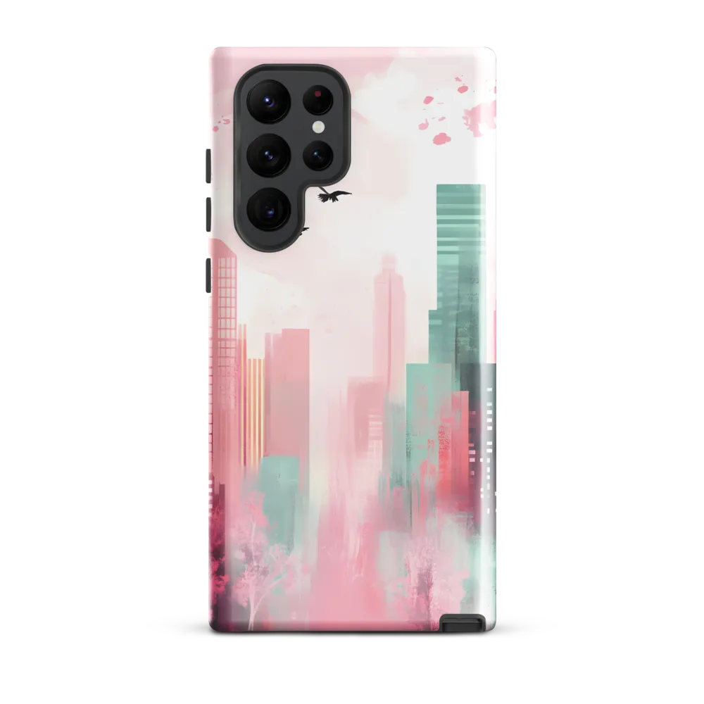 Dreamy Cityscape in Pink and Cyan