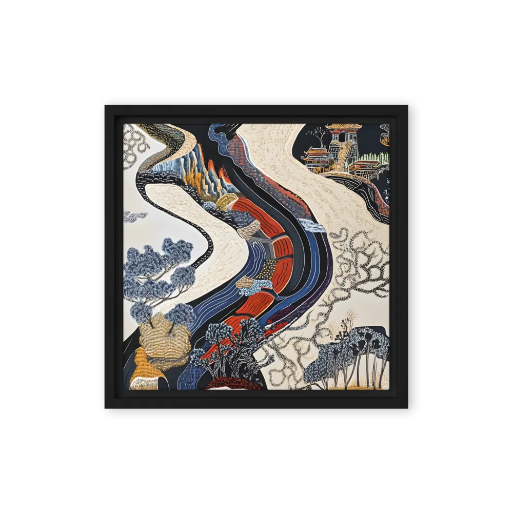 Flow of Tranquility | Canvas with Black Frame | 12″×12″