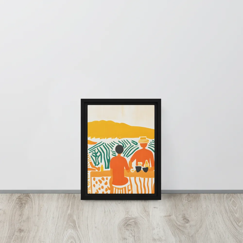 Summer Vibes: Café Conversations | Canvas with White Frame | 9″×12″
